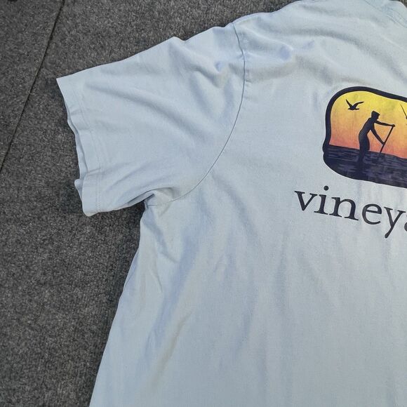 Vineyard Vines Shirt Mens Extra Large Blue Paddle Boarding Beach Water Sun Set - Picture 15 of 16